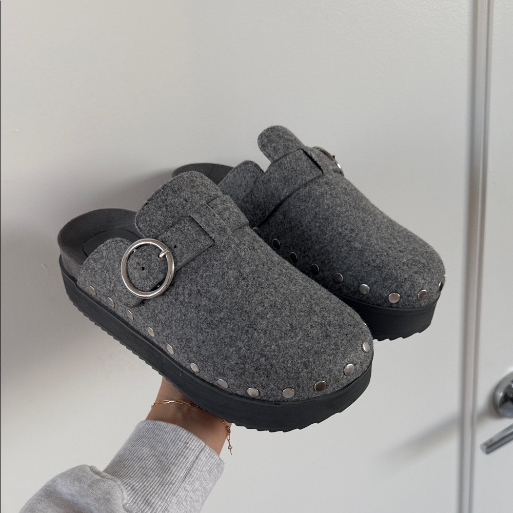 JustFab Gray Mules with Buckle